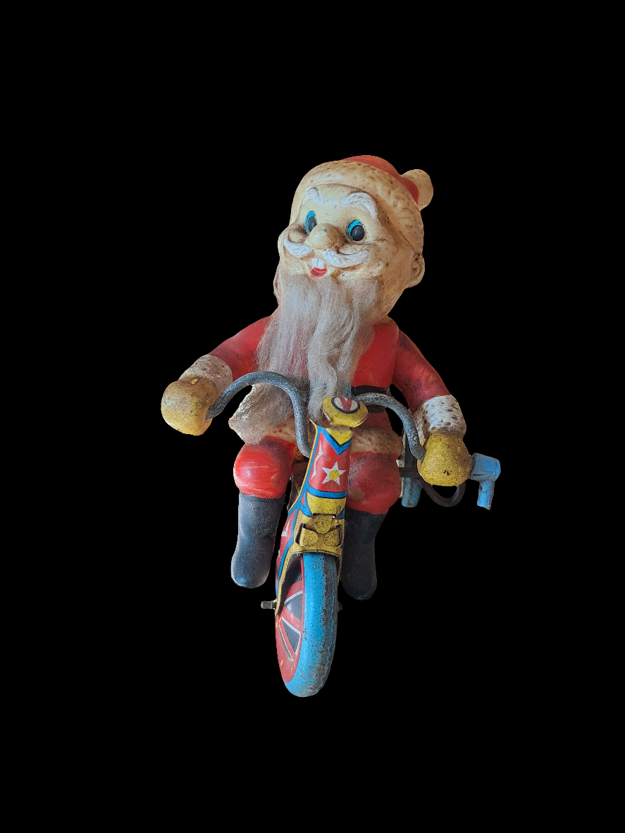 Santa on Bike Tin Toy/Julemanden på 3-hjulet Cykel Blik Legetøj