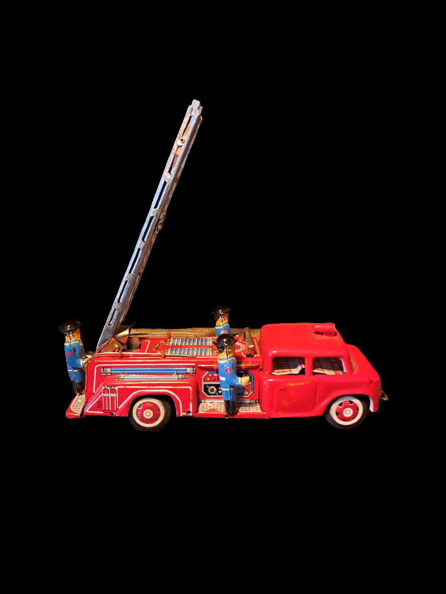 Vintage Friction Fire Truck/Vintage Bliklegetøj Brandbil