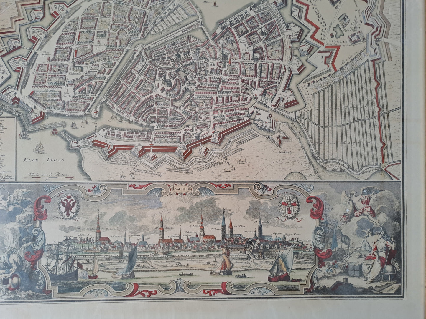 Hamburg Old Historical Map / Hamborg Gl. Kort Prospekt