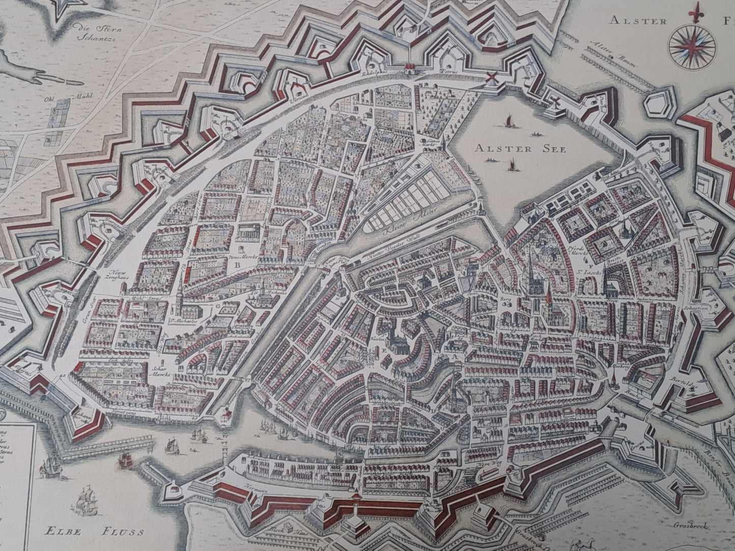 Hamburg Old Historical Map / Hamborg Gl. Kort Prospekt