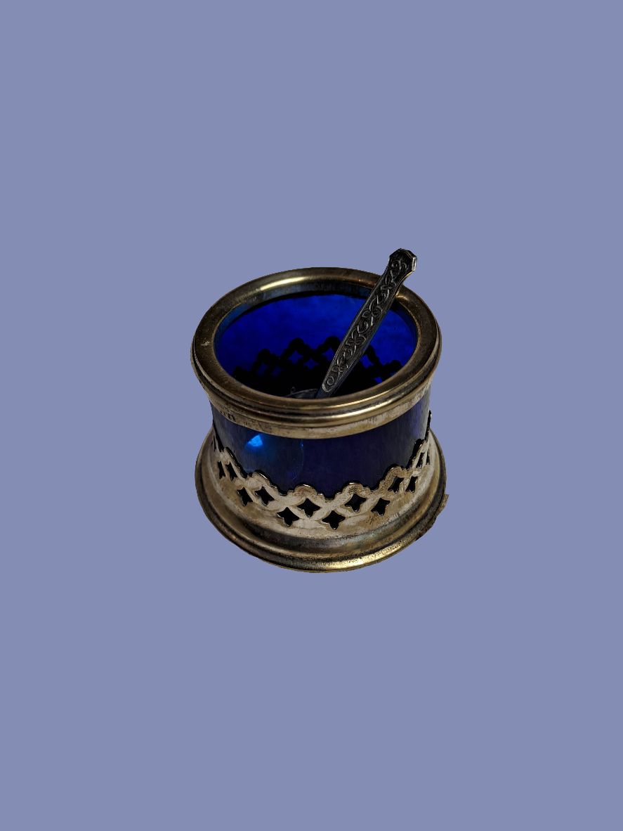 Antique Salt Cellar with Spoon