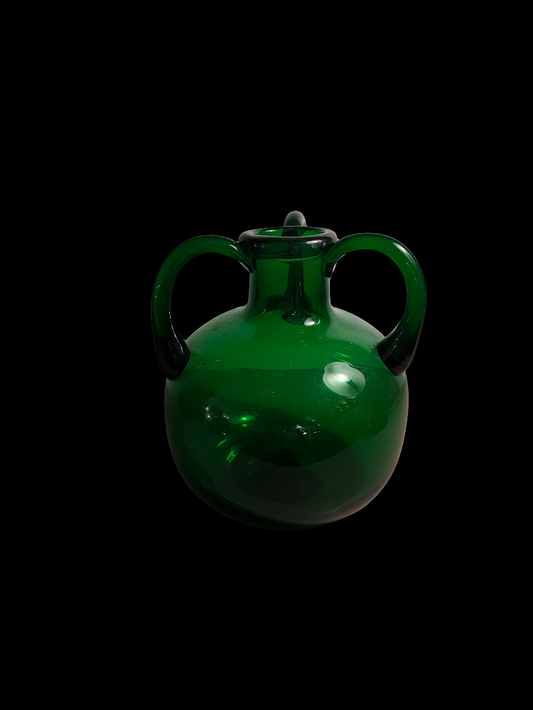 Green Glass Vase with 3 Handles/Grøn Glasvase m/3 hanke