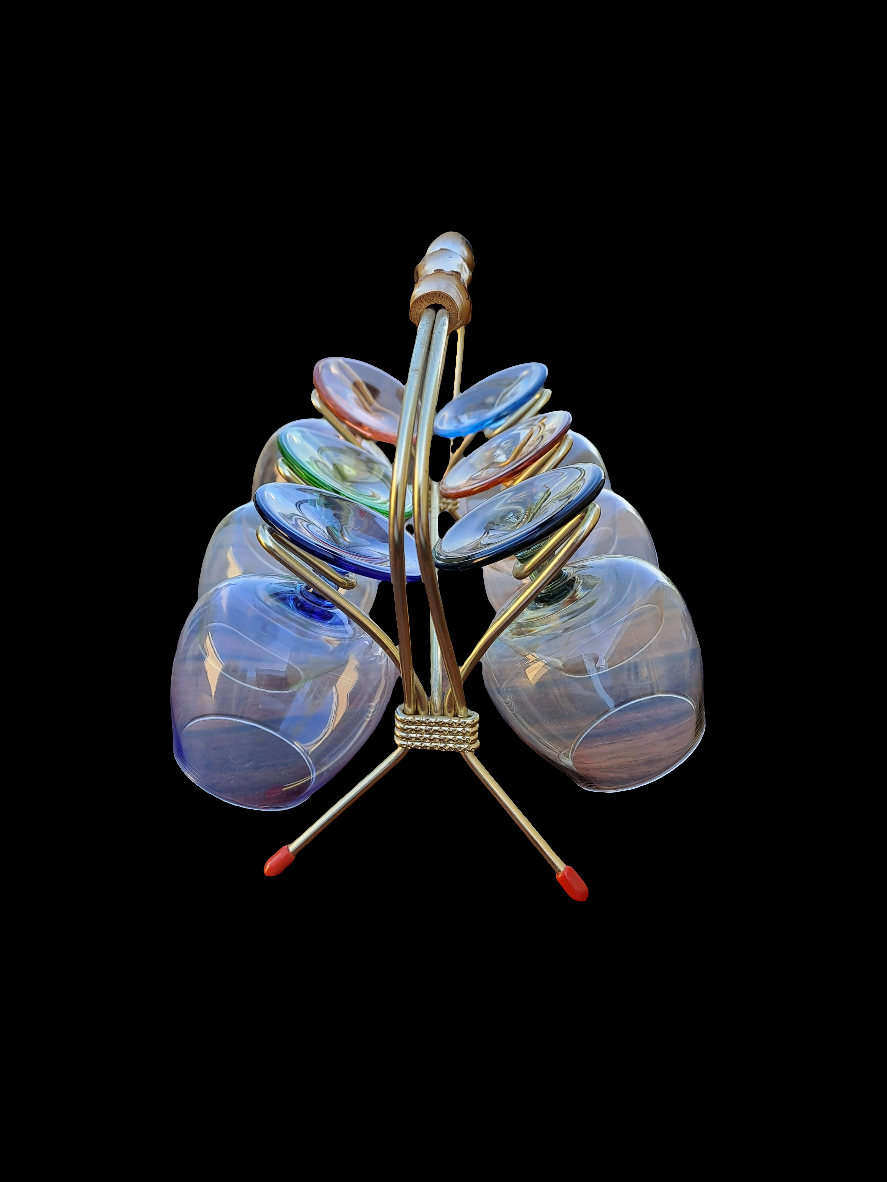 Coloured Cognac Glass with Holder 1950s