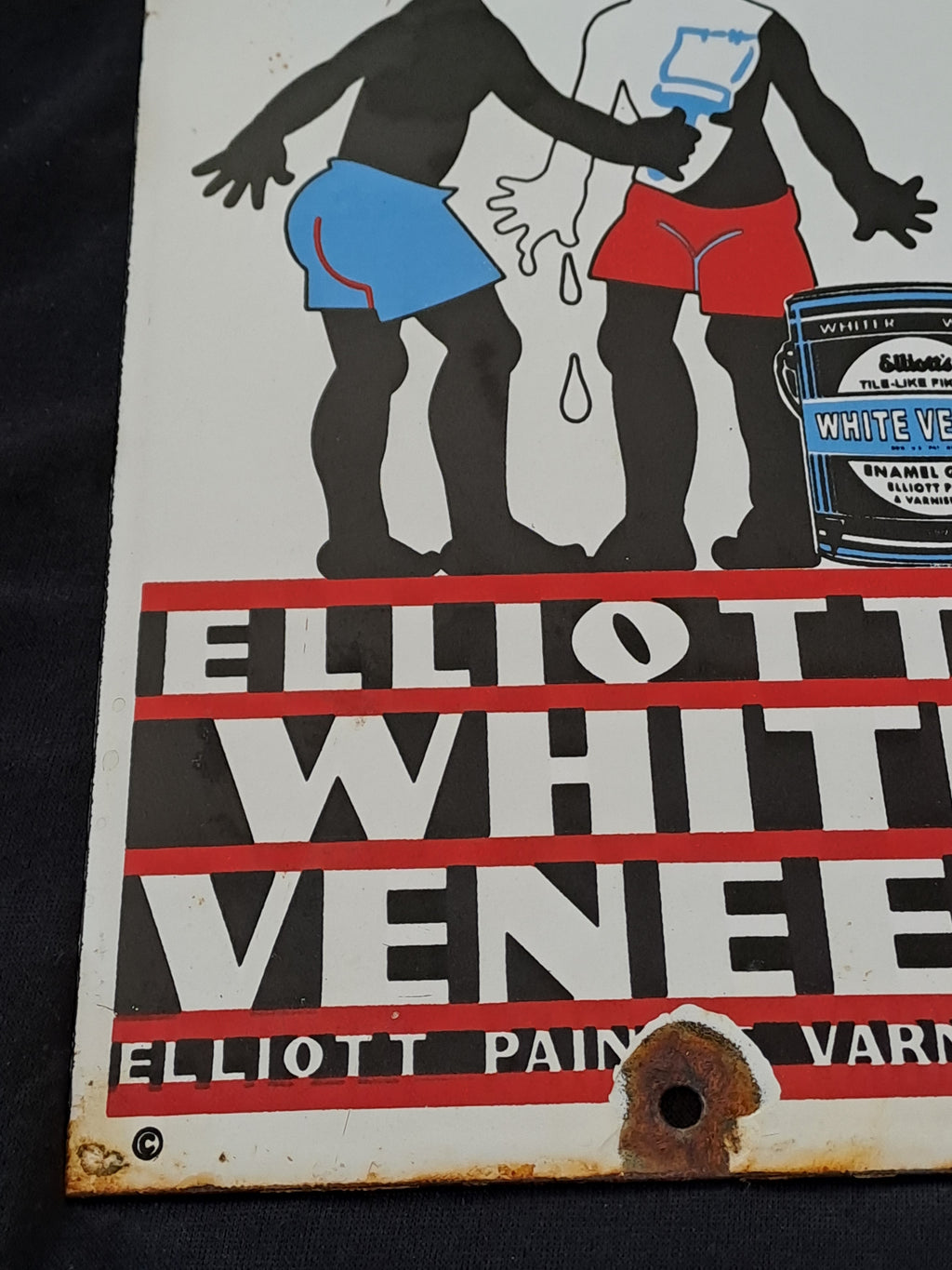 Elliot's White Veneer Enamel Sign