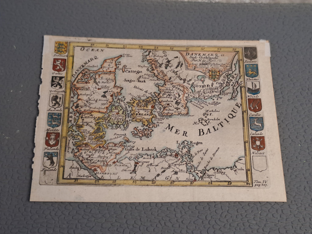 Antique Map of Denmark 1720 / Antik Kort over Danmark 1720