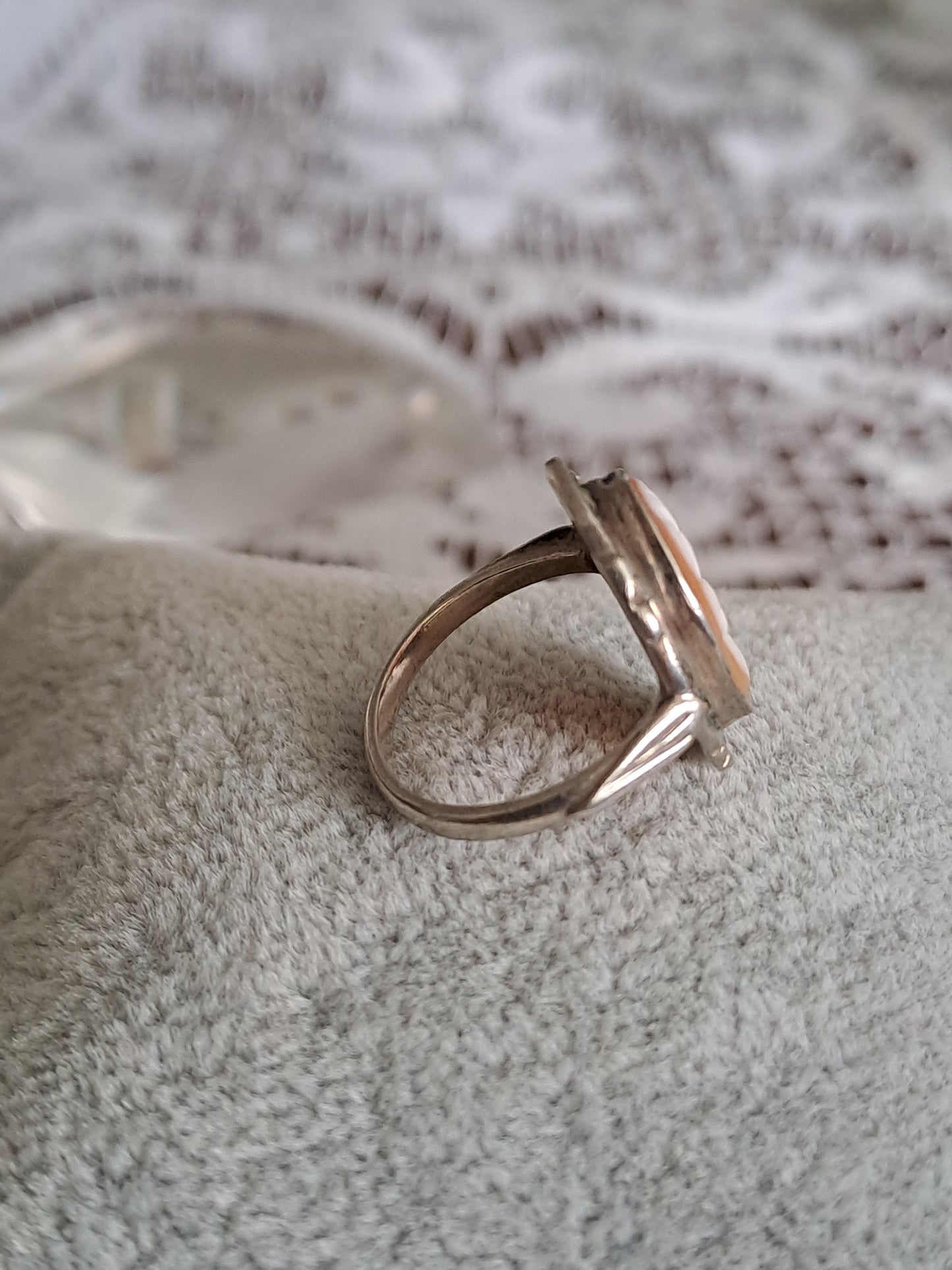 Antique 800 Silver and Carved Shell Cameo Ring