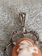 Antique 830 Silver Shell Carved Cameo Pendant