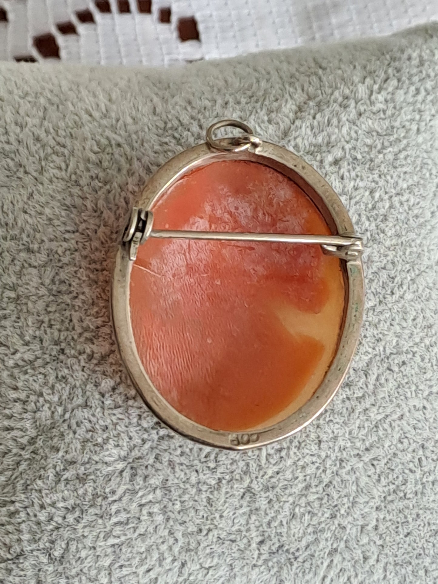 Antique 800 Silver Shell Carved Cameo Pendant/Brooch