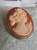 Antique 800 Silver Shell Carved Cameo Pendant/Brooch