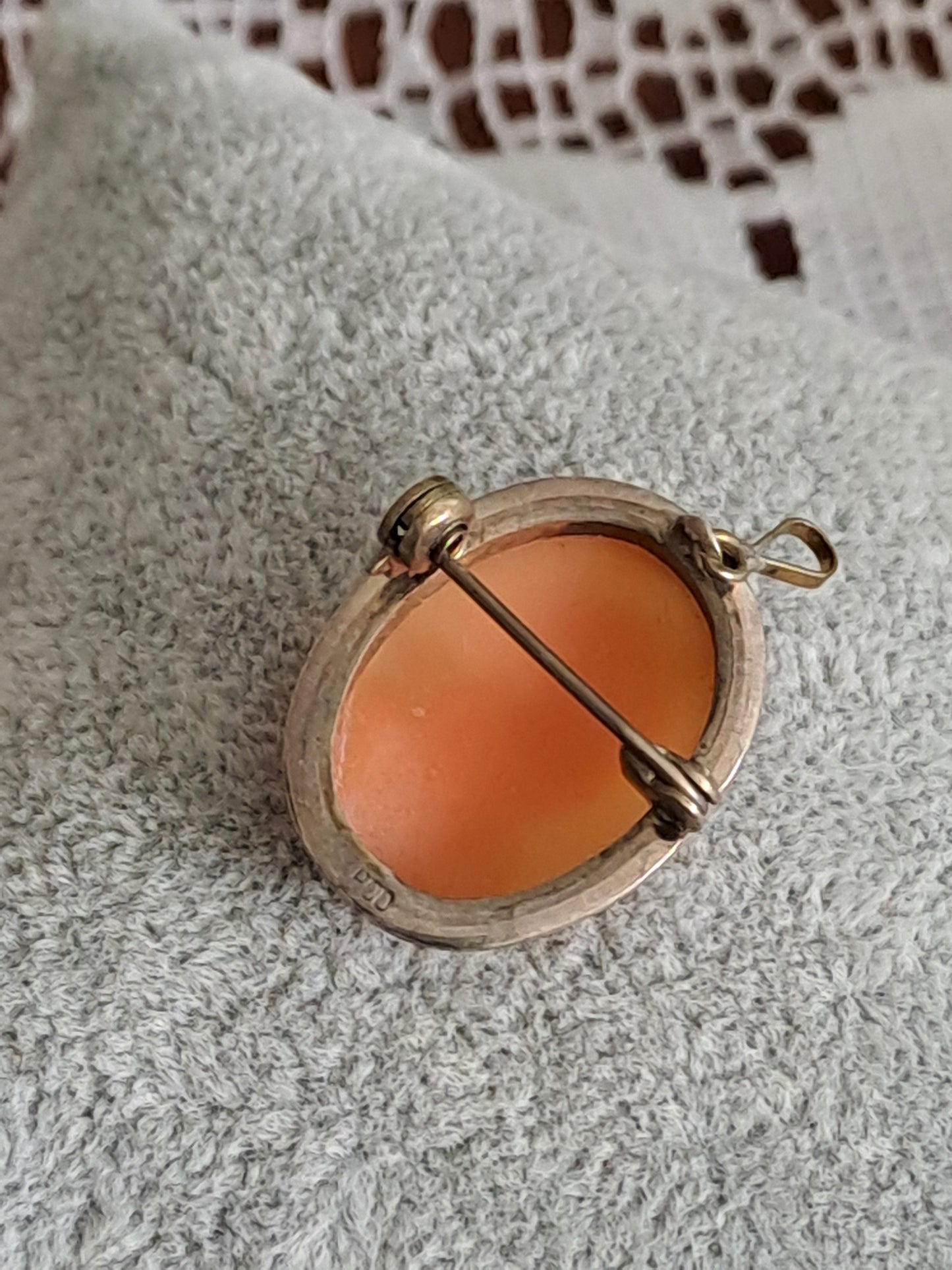 Antique 800 Silver Shell Carved Cameo Pendant/Brooch