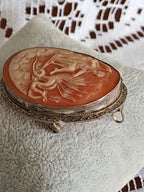 Large Antique 800 Silver Shell Carved Cameo Pendant/Brooch