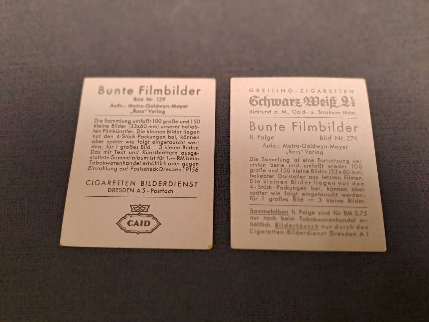 1930's Clark Gable with Joan Crawford + Clark Gable with Jeanette Mac Donald Cigarette Cards