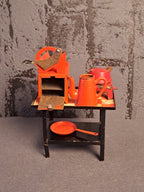 Tekno Denmark Miniature Gas Table and Kitchen Tools / Tekno Danmark Gasbord og Køkkenredskaber