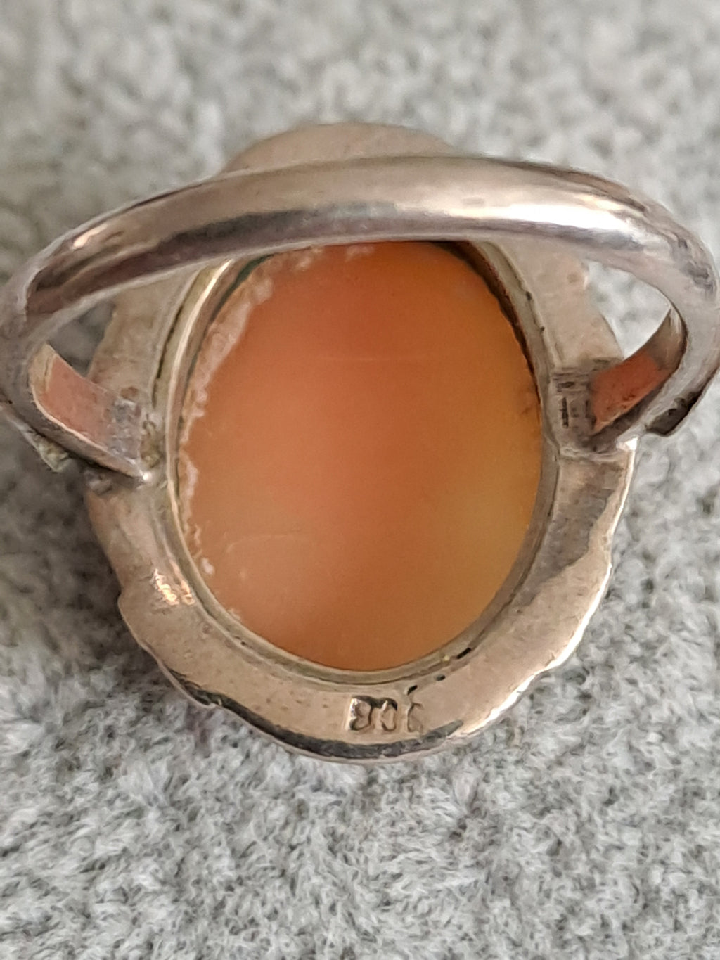 Antique 800 Silver and Carved Shell Cameo Ring