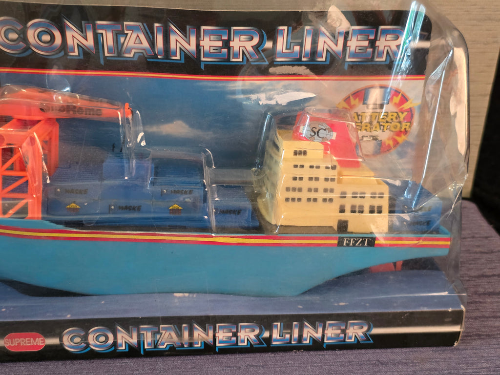 Vintage toy container ship in unopened box from the 1980s