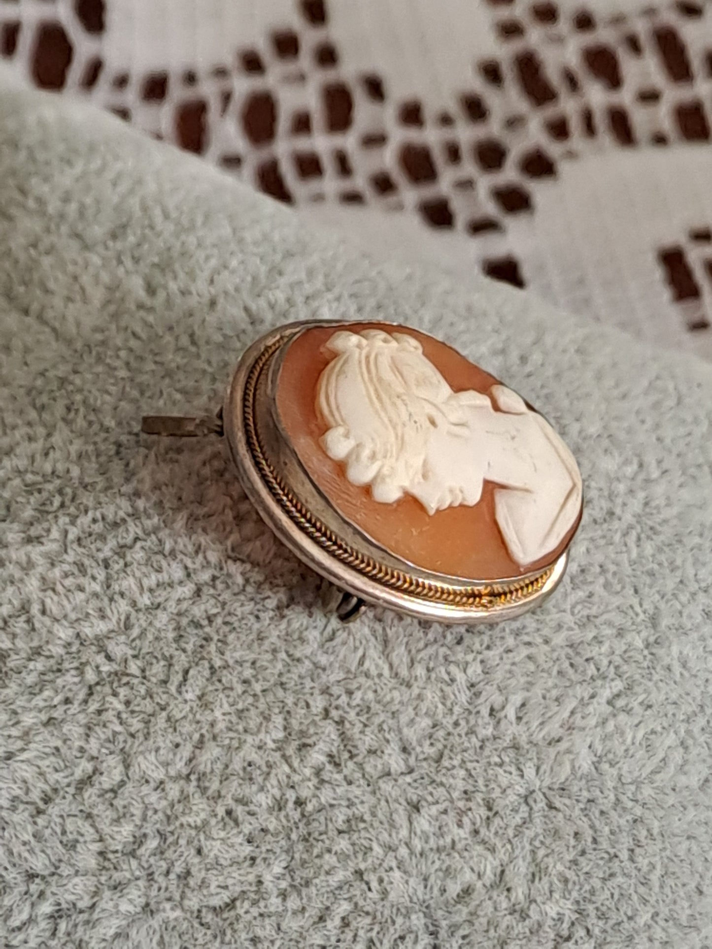 Antique 800 Silver Shell Carved Cameo Pendant/Brooch