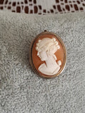 Antique 800 Silver Shell Carved Cameo Pendant/Brooch