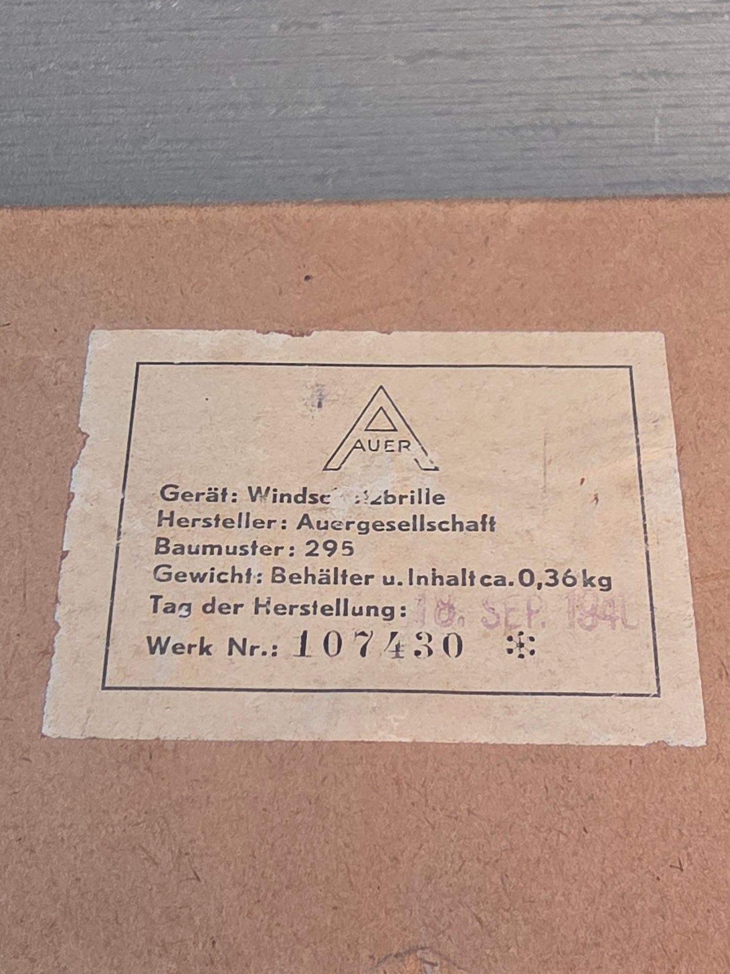 WW2 Auer Windschutzbrille Model 295 Complete