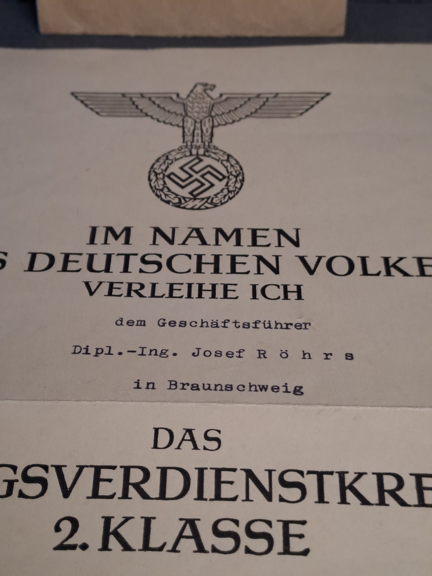 WW2 Kriegsverdienstkreuz 2. Klasse with Envelope and Document / WW2 Krigsfortjenestesmedalje 2. Klasse med Konvolut og Tildelingsbevis