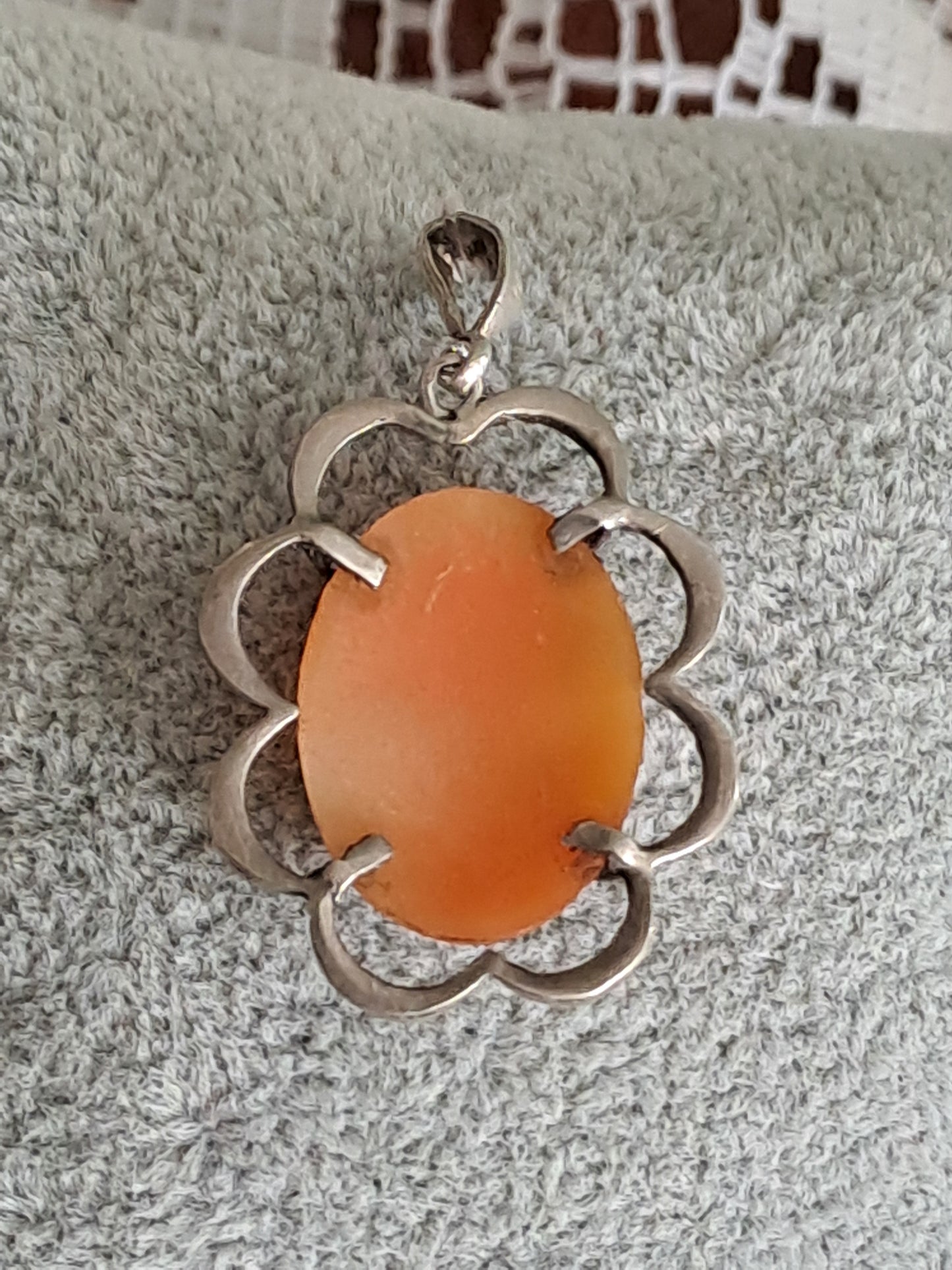 Antique 830 Silver Shell Carved Cameo Pendant