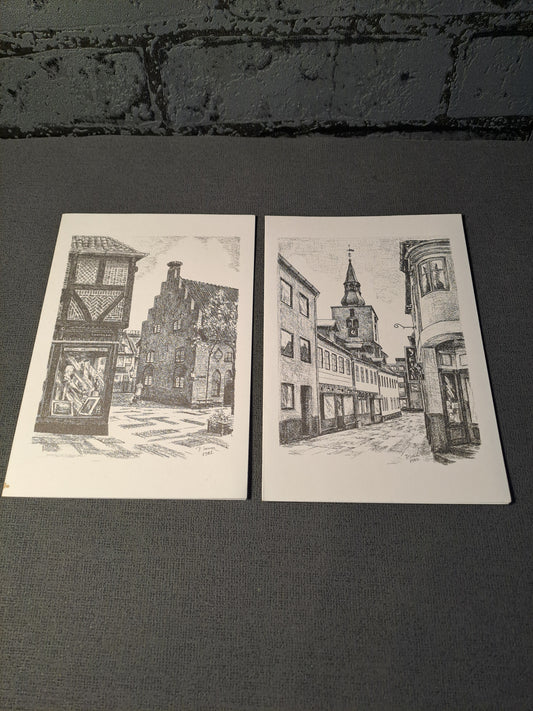 Randers Helligåndshuset Houmeden 2x kort af Poul Schou 1970'erne