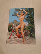 Vintage Postcard Girl on Bike / Vintage Postkort Pige på Cykel