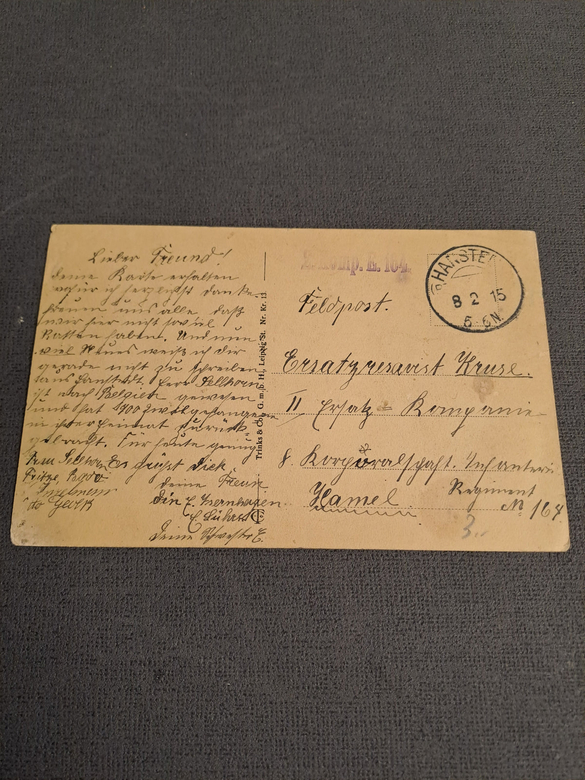 WW1 German Feldpost 8. February 1915 / WW1 Tysk Feltpost 8. Februar 1915