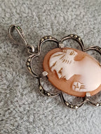 Antique 830 Silver Shell Carved Cameo Pendant