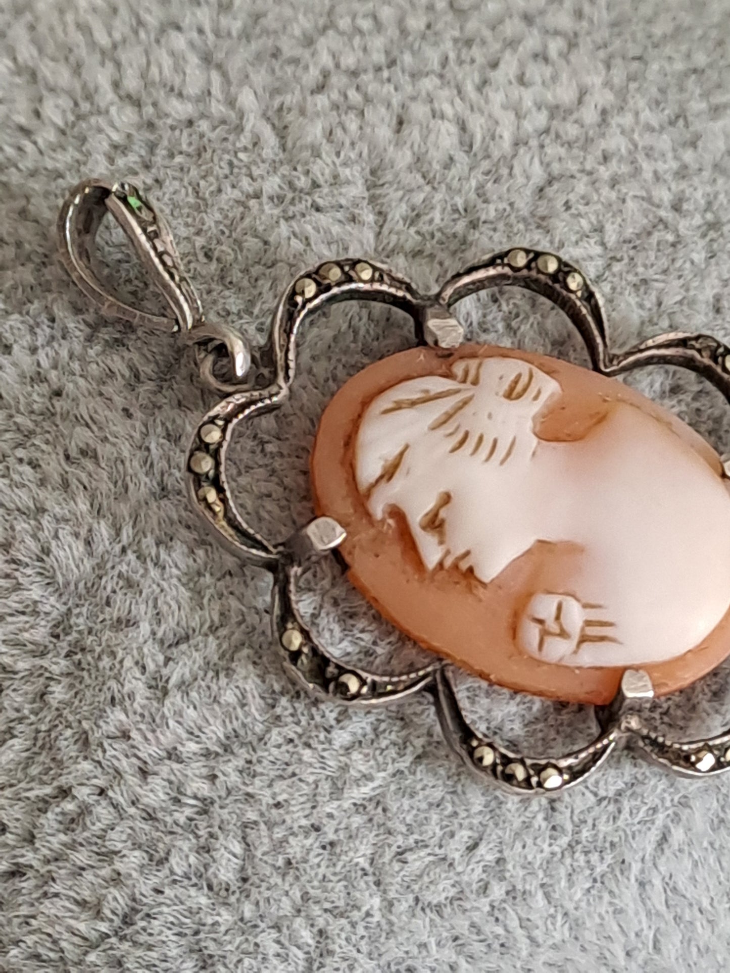 Antique 830 Silver Shell Carved Cameo Pendant