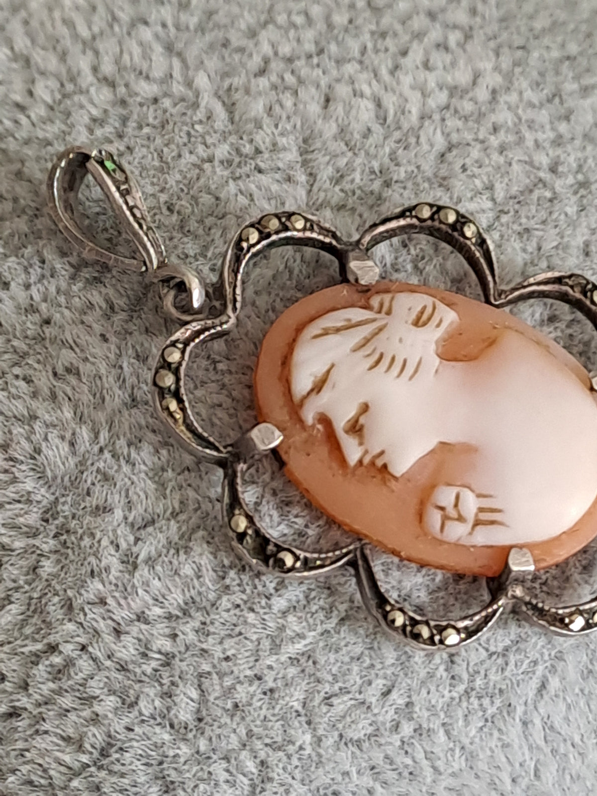 Antique 830 Silver Shell Carved Cameo Pendant