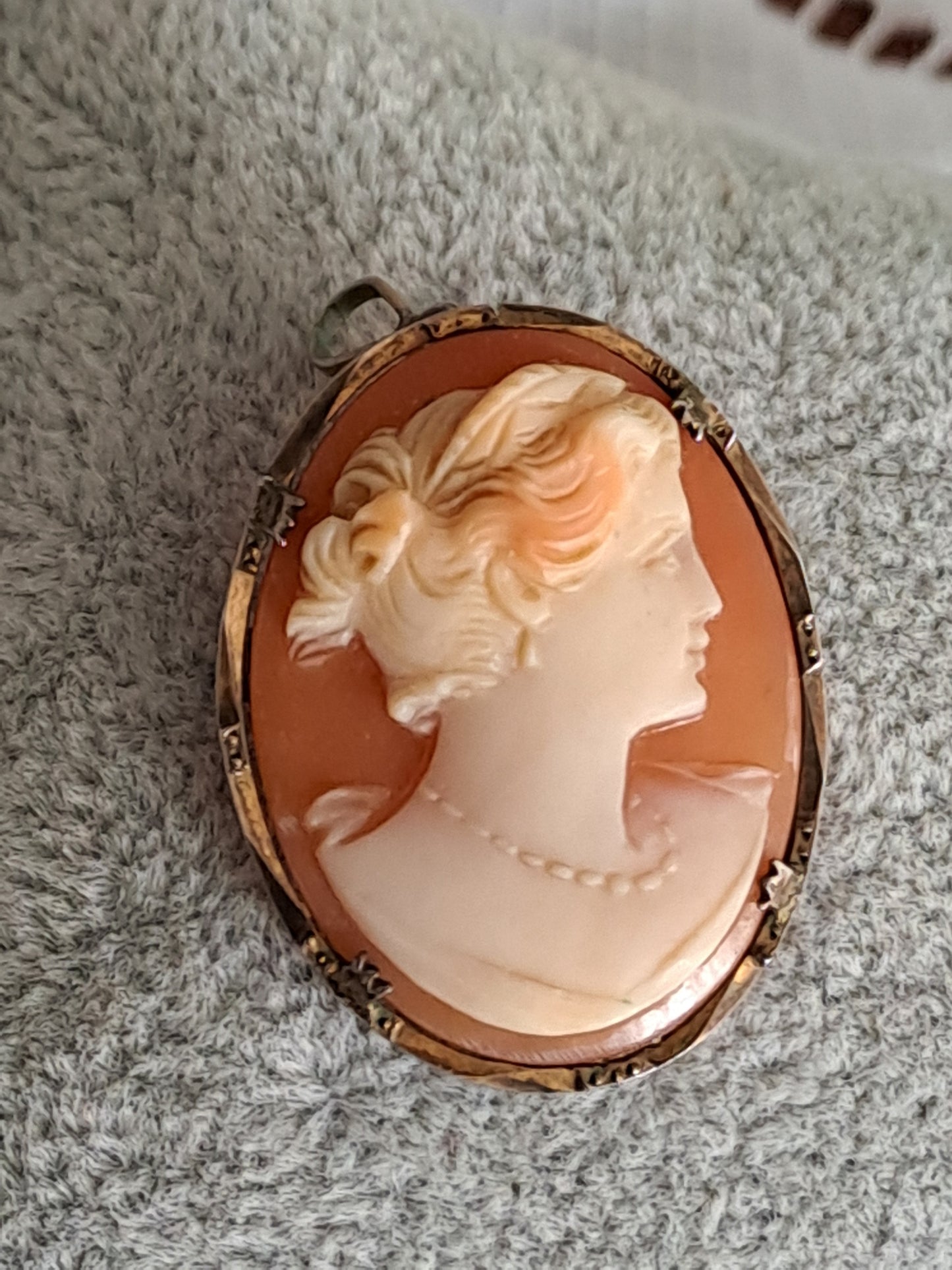 Antique 925 Silver Shell Carved Cameo Pendant/Brooch